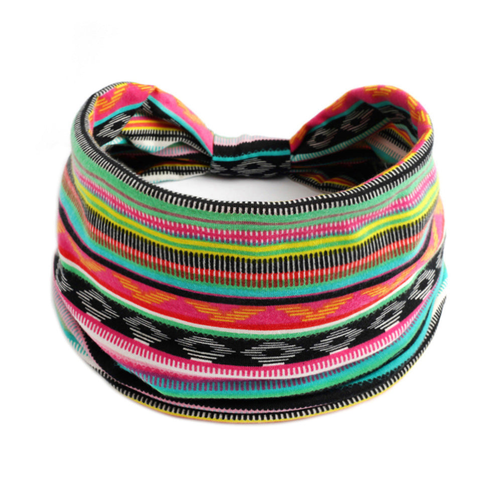 Bohemian Yoga Sports Headband – Cashew Print, Sweat-Absorbent & Non-Slip Elastic Hairband