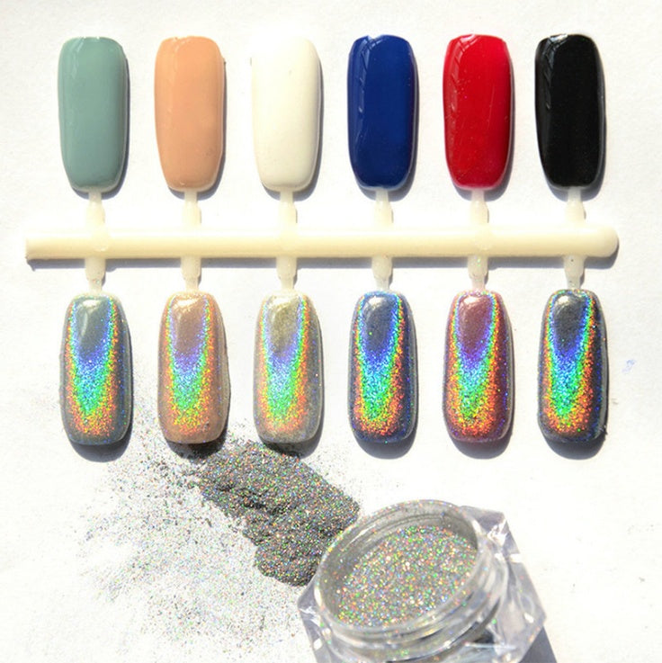 Rainbow Laser Mirror Nail Powder – Chrome Holographic Pigment for DIY & Salon Nail Art