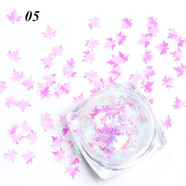 Gradient Maple Leaf Nail Sequins – Autumn Iridescent Glitter Flakes for DIY Acrylic & Gel Nails
