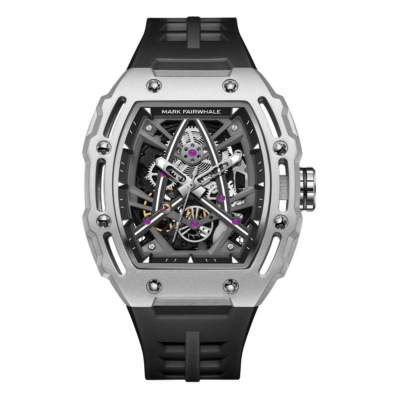 Men’s Barrel-Shaped Hollow Automatic Mechanical Watch – HZ Mobile
