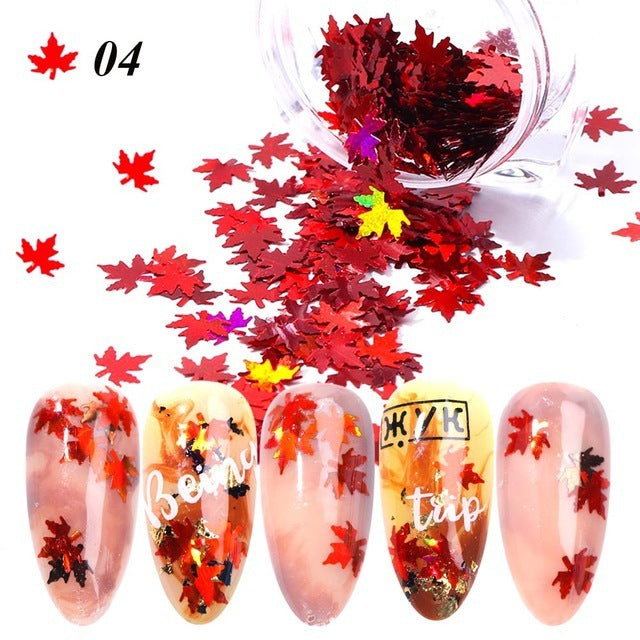 Gradient Maple Leaf Nail Sequins – Autumn Iridescent Glitter Flakes for DIY Acrylic & Gel Nails