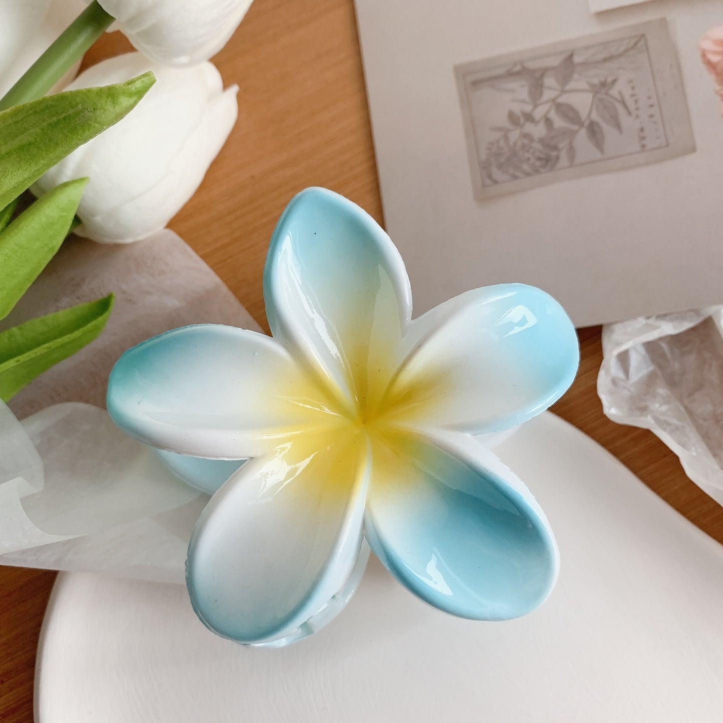Muweordy Plumeria Hair Clips – Trendy Korean Flower Hair Claw Clip for Women | Stylish Hair Catch & Accessories