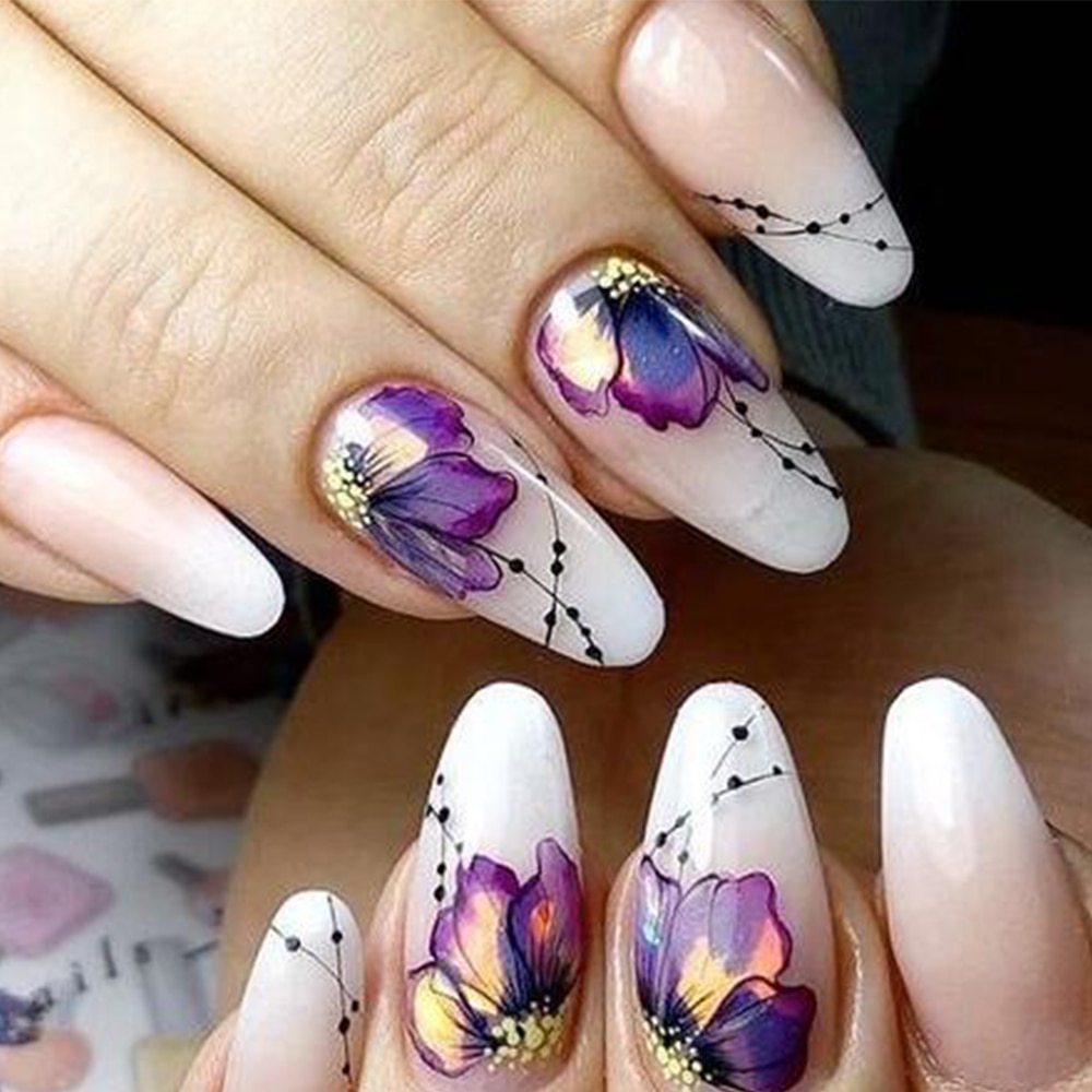 Butterfly & Flower Nail Sticker – 1pc Water Transfer Decal Slider for Nail Art & Manicure Wraps (JISTZ508)