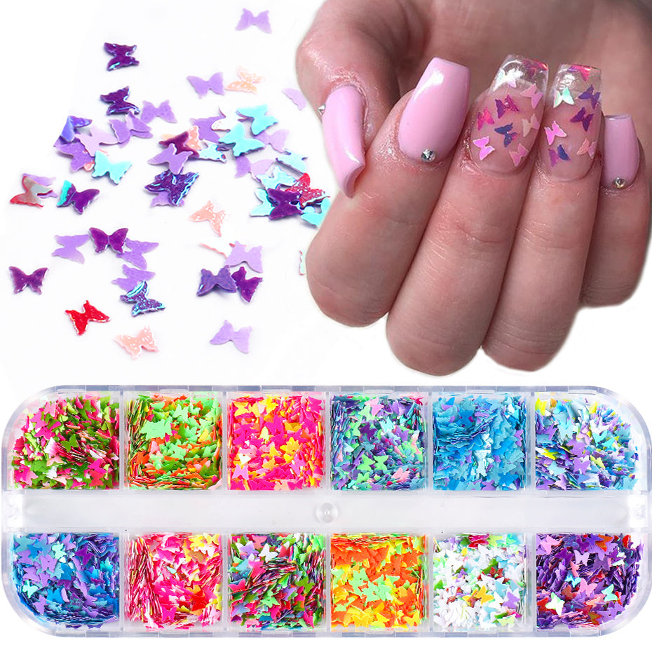 Symphony Butterfly Sequin Nail Decorations – Iridescent Glitter Flakes for DIY Acrylic & Gel Nails