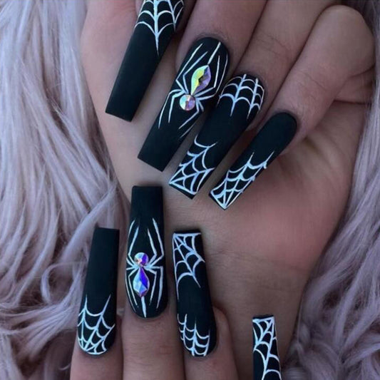 Dark Spider Halloween Fake Nails – Sweet & Cool Press-On Armor Tips for DIY & Party Manicure