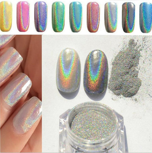 Rainbow Laser Mirror Nail Powder – Chrome Holographic Pigment for DIY & Salon Nail Art