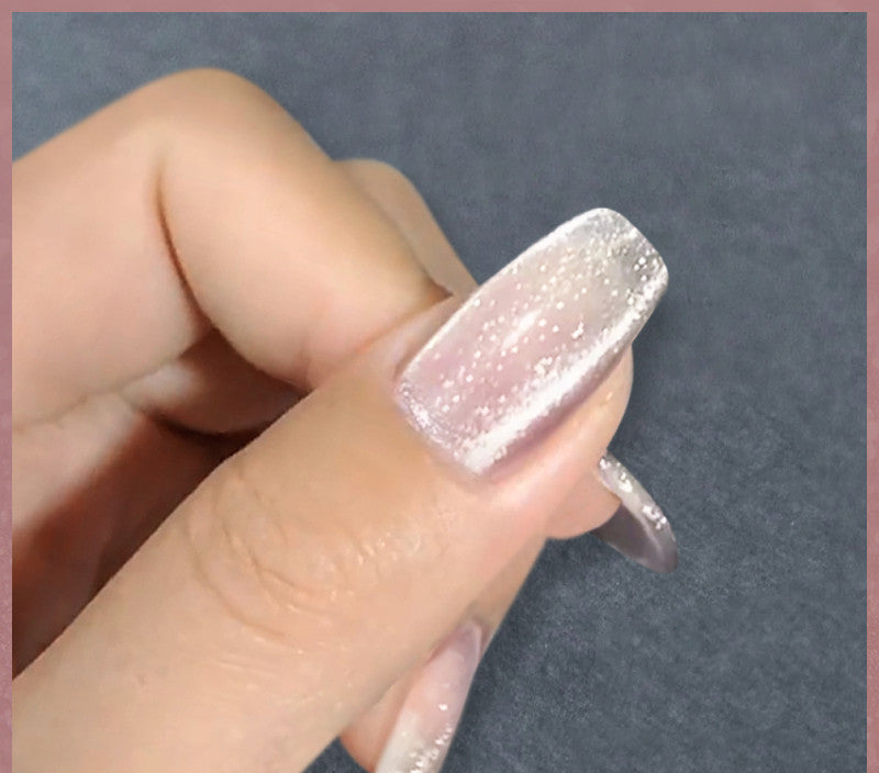 Milk Tea Crystal Cat Eye Nail Polish – Magnetic Gel Polish with Shimmer Stone Effect
