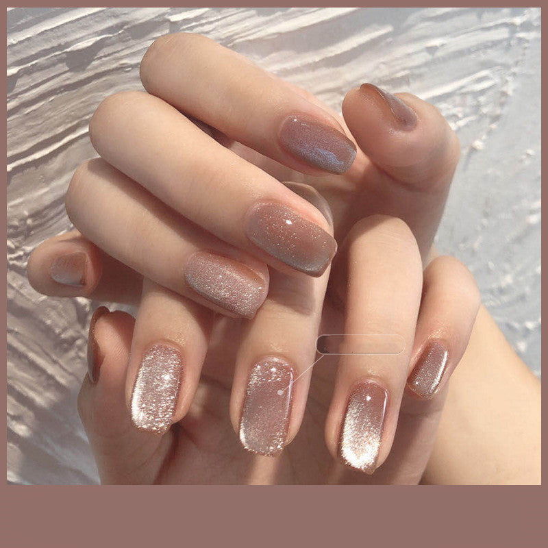Milk Tea Crystal Cat Eye Nail Polish – Magnetic Gel Polish with Shimmer Stone Effect