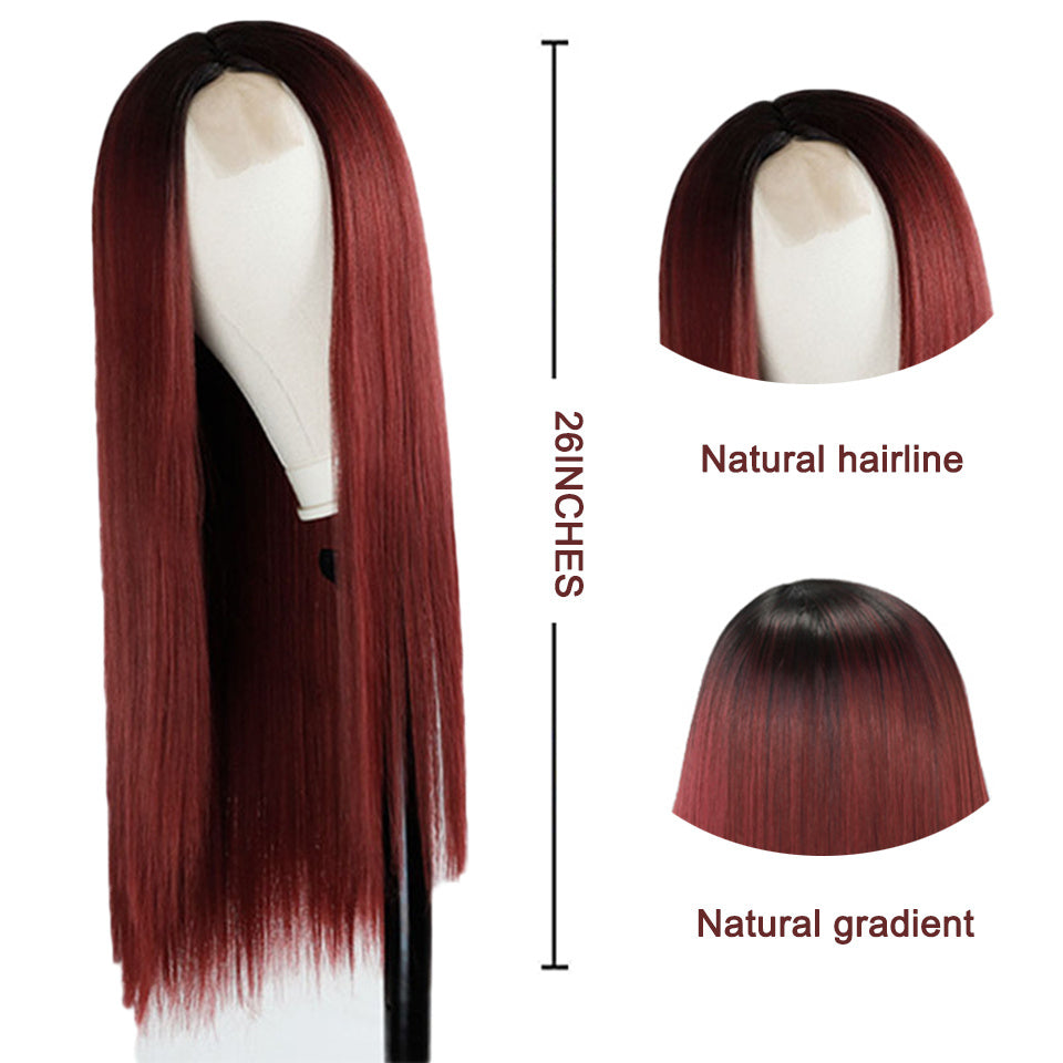 Ombre Long Straight Wig – Natural Fade Synthetic / Human Hair Options