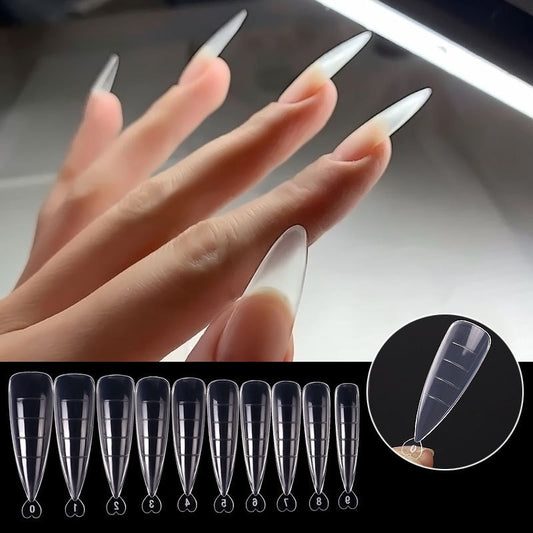100 Pcs Ultra-Thin Nail Art Sheets – Non-Marking Water Drop, Ballet, Coffin & Trapezoid Shaped Tips with Scale