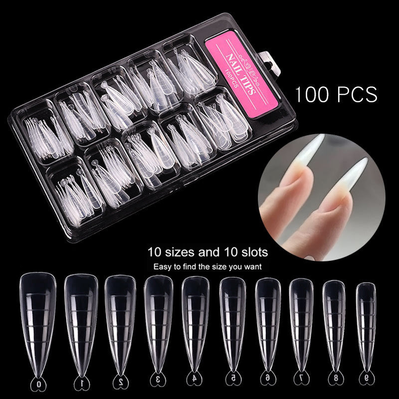 100 Pcs Ultra-Thin Nail Art Sheets – Non-Marking Water Drop, Ballet, Coffin & Trapezoid Shaped Tips with Scale