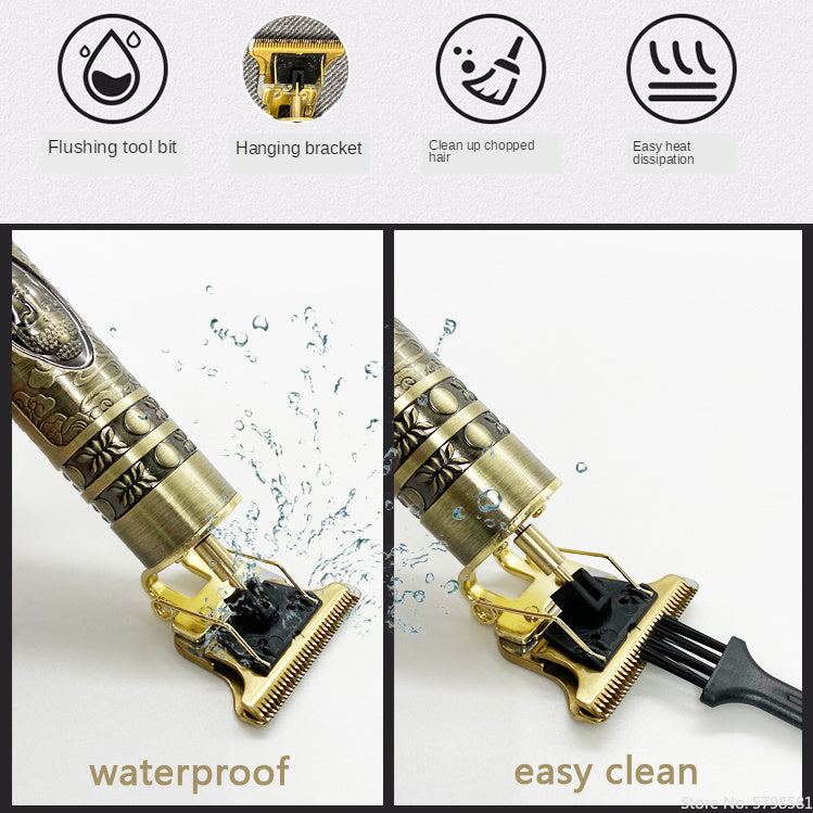 Professional Electric Hair Clipper – T9 Retro Oil Head Trimmer with LCD Display & USB Rechargeable Engraving Blade