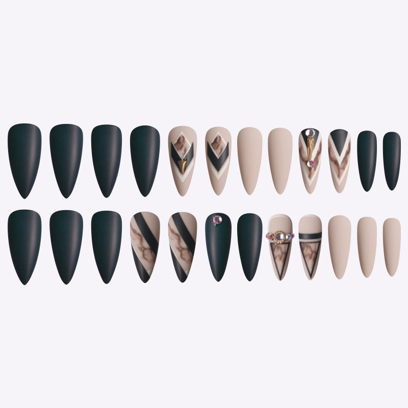 Matte Khaki False Nails – Smudge Effect Press-On Tips for DIY & Salon Manicure
