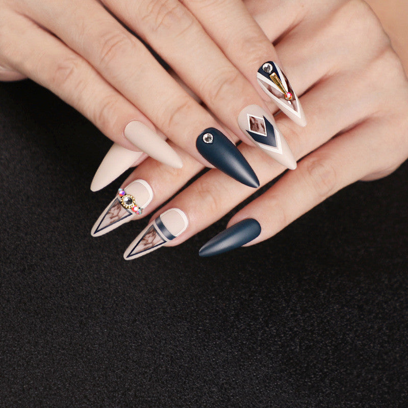 Matte Khaki False Nails – Smudge Effect Press-On Tips for DIY & Salon Manicure