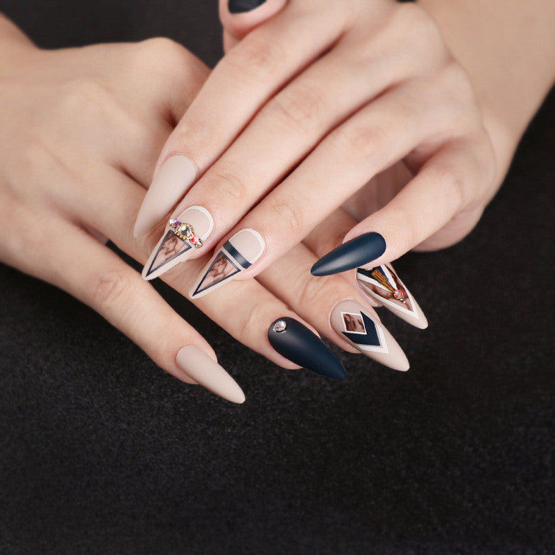 Matte Khaki False Nails – Smudge Effect Press-On Tips for DIY & Salon Manicure
