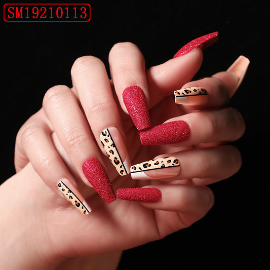Red Leopard Print Ballet False Nails – Long Press-On Acrylic Tips for DIY & Salon Manicure
