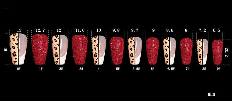 Red Leopard Print Ballet False Nails – Long Press-On Acrylic Tips for DIY & Salon Manicure