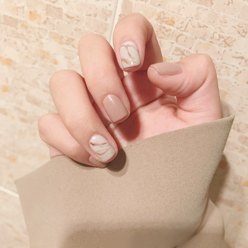 Light Khaki Smudge False Nails – Matte Press-On Acrylic Tips for DIY & Salon Manicure