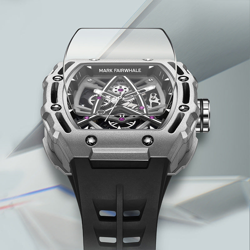 Men’s Barrel-Shaped Hollow Automatic Mechanical Watch – HZ Mobile