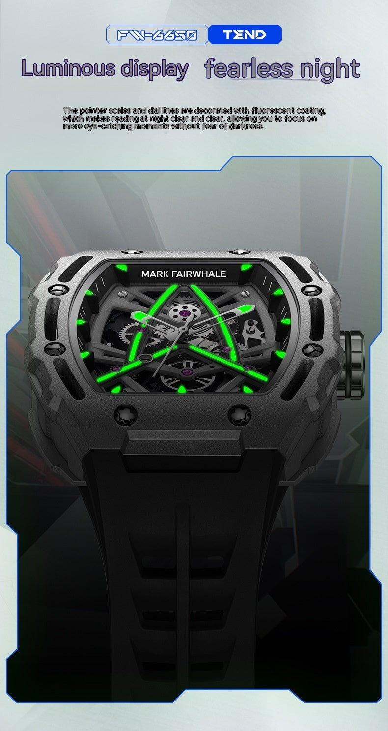 Men’s Barrel-Shaped Hollow Automatic Mechanical Watch – HZ Mobile