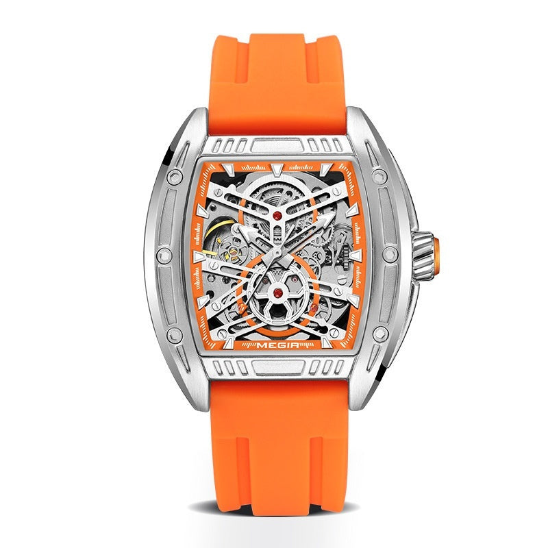 Men’s Wine Barrel Mechanical Watch with Silicone Strap – HZ Mobile