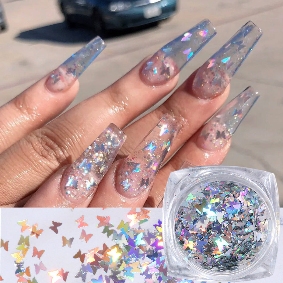 Symphony Butterfly Sequin Nail Decorations – Iridescent Glitter Flakes for DIY Acrylic & Gel Nails