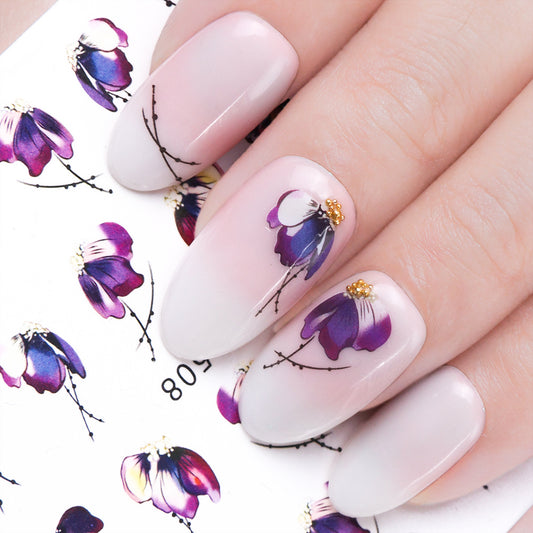 Butterfly & Flower Nail Sticker – 1pc Water Transfer Decal Slider for Nail Art & Manicure Wraps (JISTZ508)