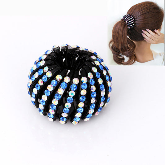 Bird’s Nest Rhinestone Hairpin – Colorful Ponytail Ball Clip & Elegant Hair Accessory