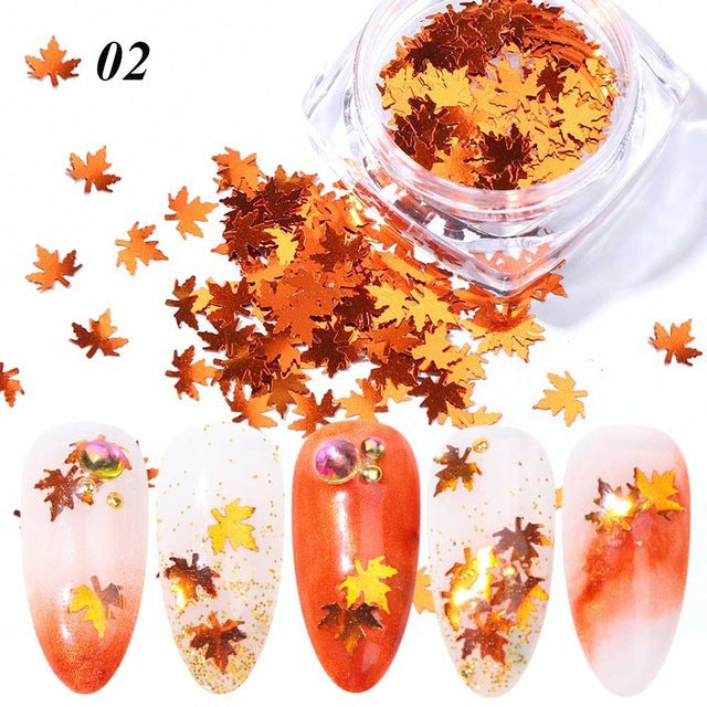 Gradient Maple Leaf Nail Sequins – Autumn Iridescent Glitter Flakes for DIY Acrylic & Gel Nails