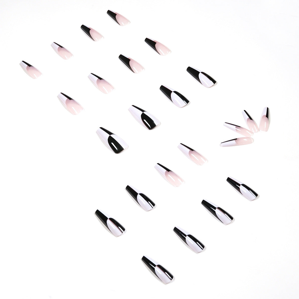 Black & White Long False Nails – Simple Color Matching Removable Press-On Tips for DIY & Salon