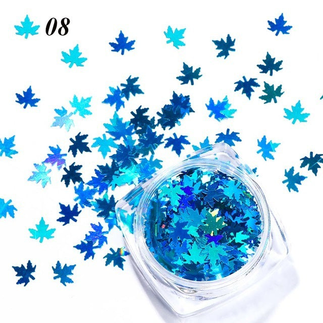Gradient Maple Leaf Nail Sequins – Autumn Iridescent Glitter Flakes for DIY Acrylic & Gel Nails