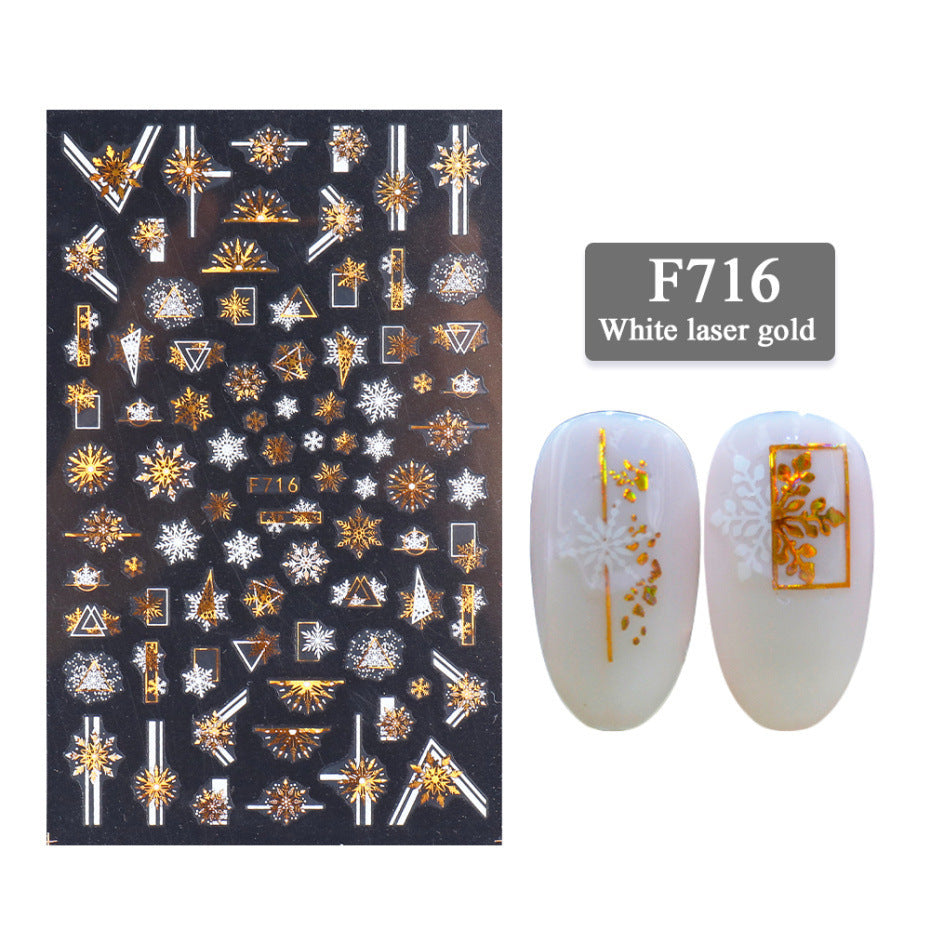 3D Christmas Snowflake Nail Stickers – Two-Color Golden Laser Thin Decals for DIY & Salon Manicure
