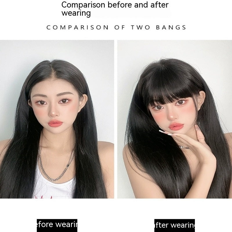 Natural Straight Bangs Hairpiece – Seamless Invisible Clip-In Fringe Wig