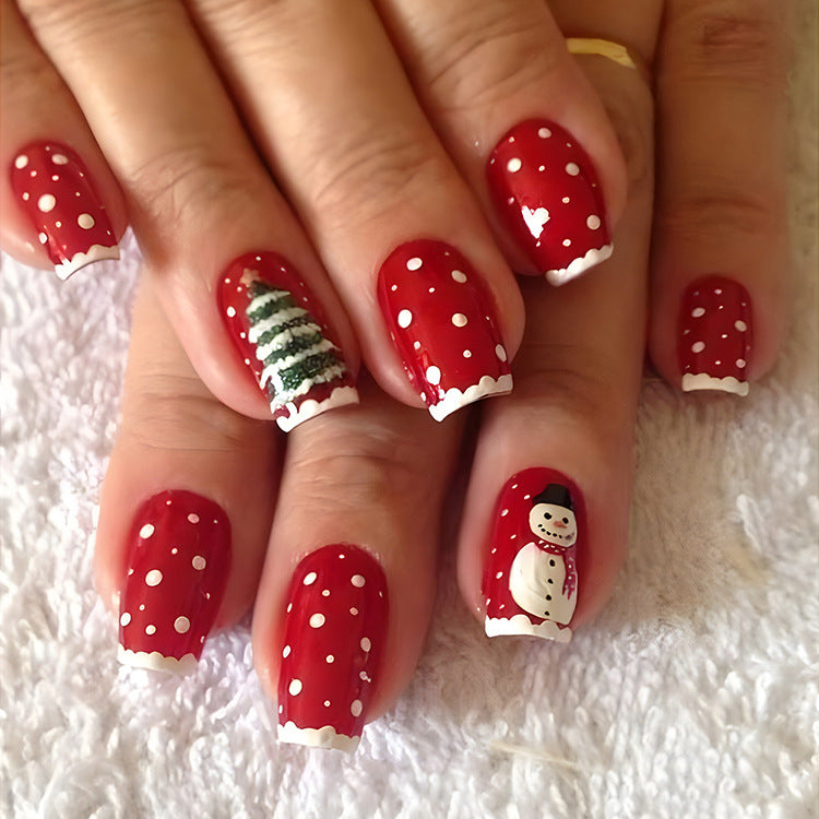 24 Pcs Christmas False Nails – Hat & Snowflake Striped Press-On Tips with Holiday Nail Art Stickers