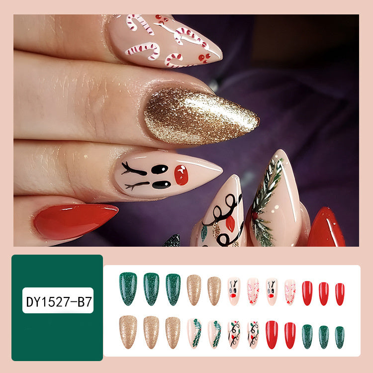 24 Pcs Christmas False Nails – Hat & Snowflake Striped Press-On Tips with Holiday Nail Art Stickers