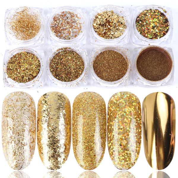 8 Box Mix Glitter Nail Art Powder Flakes Set – Sparkling Nail Dust for Acrylic, Gel & DIY Design