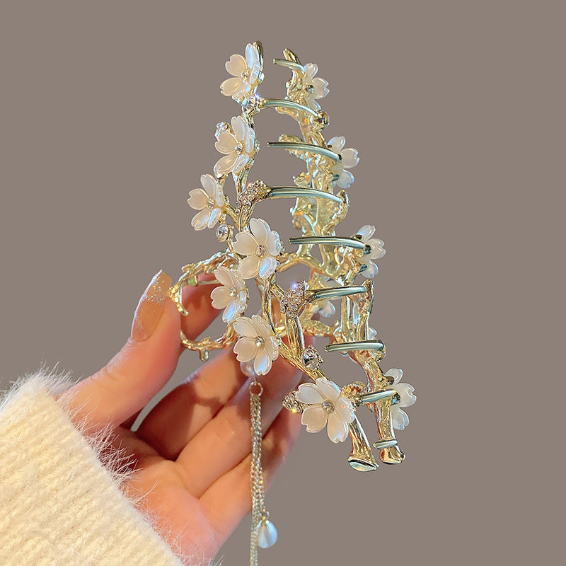 Large Metal Pearl Tassel Hair Clip – Orchid Bell Design Elegant Hair Accessory for Women