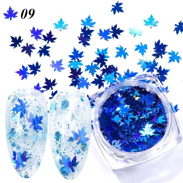Gradient Maple Leaf Nail Sequins – Autumn Iridescent Glitter Flakes for DIY Acrylic & Gel Nails