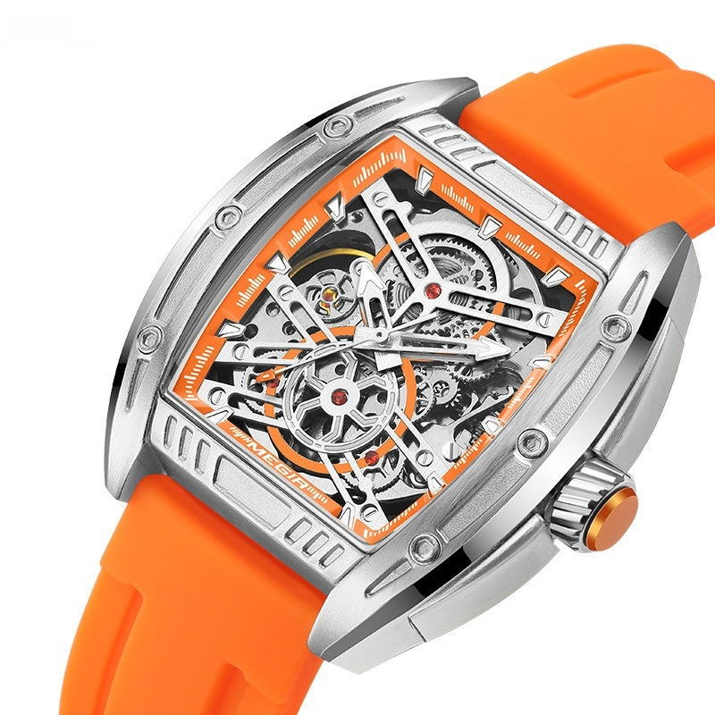 Men’s Wine Barrel Mechanical Watch with Silicone Strap – HZ Mobile
