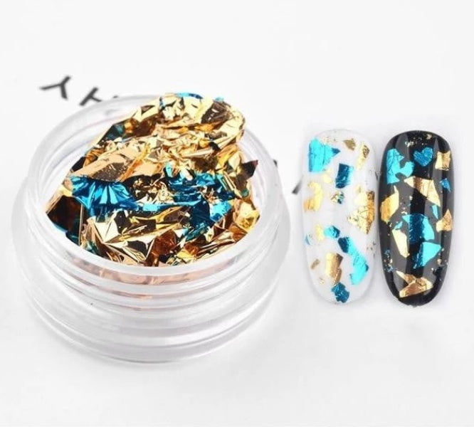 Tin Foil Nail Art Fragments – Metallic Nail Jewelry Flakes for DIY Acrylic & Gel Designs