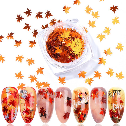 Gradient Maple Leaf Nail Sequins – Autumn Iridescent Glitter Flakes for DIY Acrylic & Gel Nails