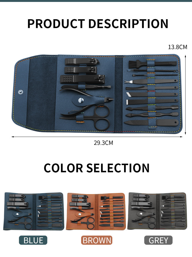 16pcs Professional Manicure & Pedicure Set – Nail Clippers, Trimmers, Ear Pick & Grooming Tools with Travel Case