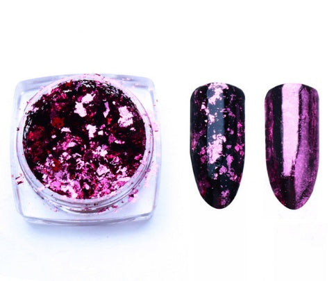 Aluminio Nail Flakes – Irregular Mirror Magic Glitter Pigment in Gold, Silver & Red for Nail Art Decoration