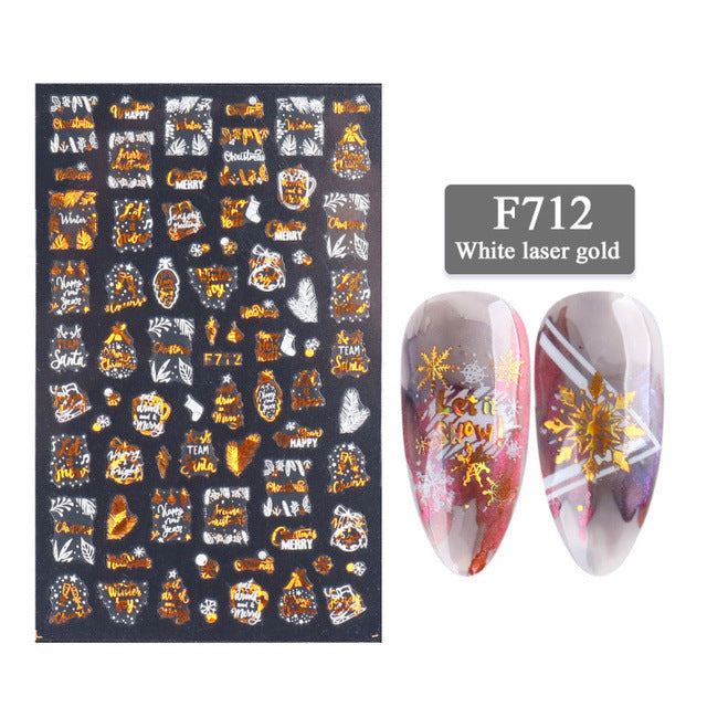 3D Christmas Snowflake Nail Stickers – Two-Color Golden Laser Thin Decals for DIY & Salon Manicure