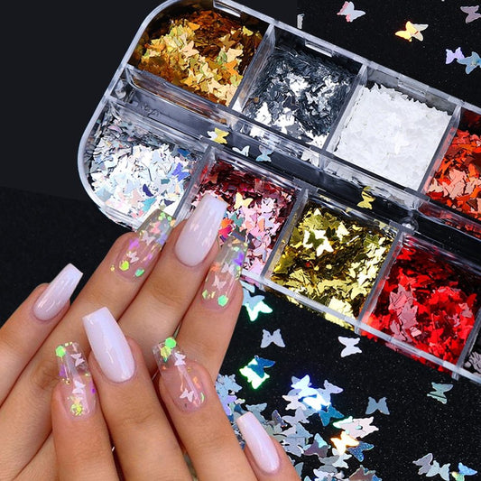 Symphony Butterfly Sequin Nail Decorations – Iridescent Glitter Flakes for DIY Acrylic & Gel Nails