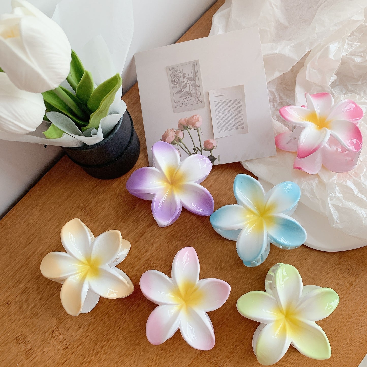 Muweordy Plumeria Hair Clips – Trendy Korean Flower Hair Claw Clip for Women | Stylish Hair Catch & Accessories