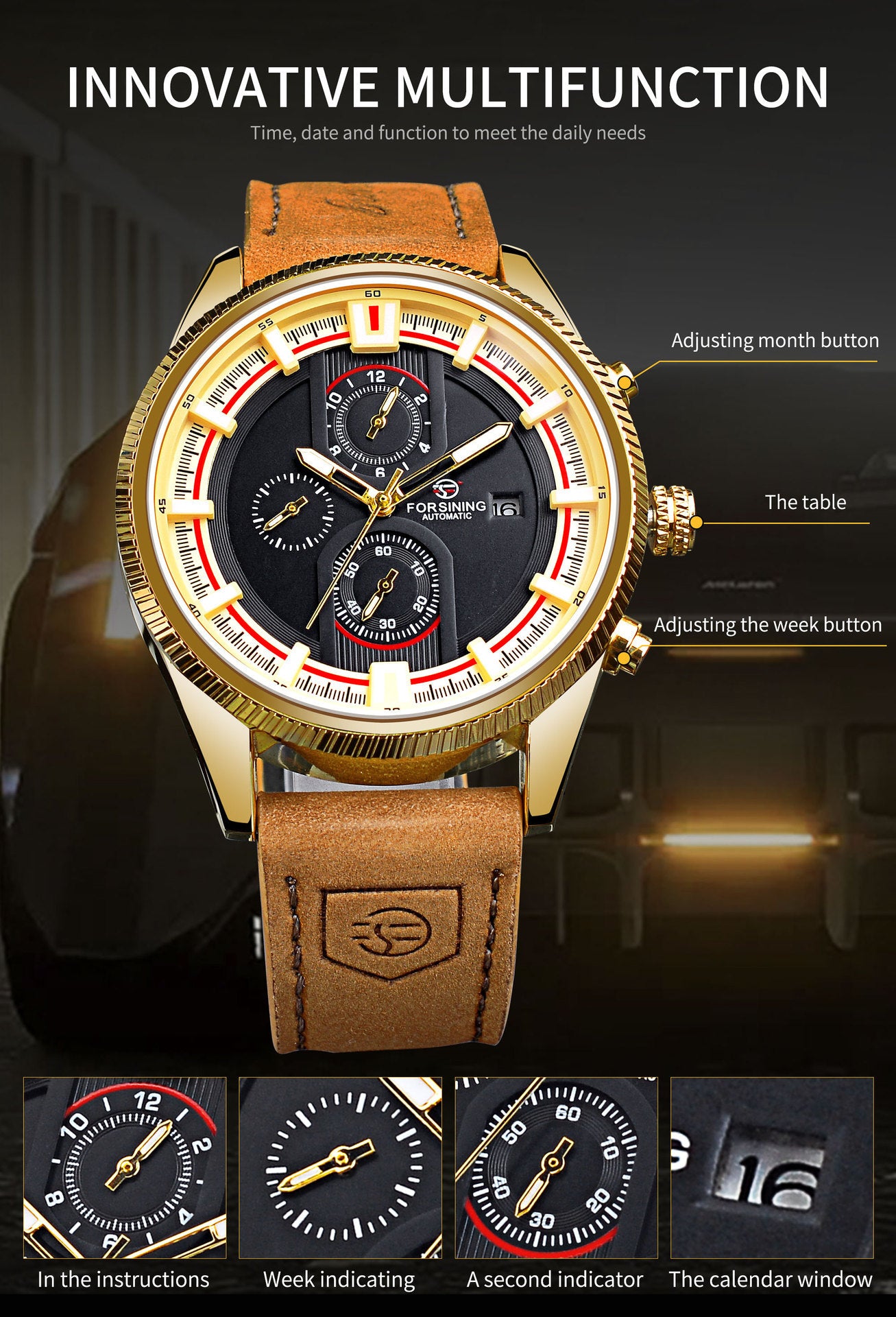 30M Waterproof Men’s Week Calendar Automatic Mechanical Watch – HZ Mobile