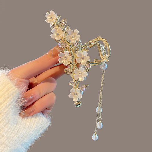 Large Metal Pearl Tassel Hair Clip – Orchid Bell Design Elegant Hair Accessory for Women