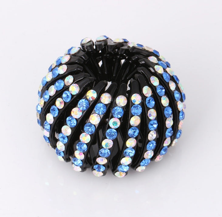 Bird’s Nest Rhinestone Hairpin – Colorful Ponytail Ball Clip & Elegant Hair Accessory