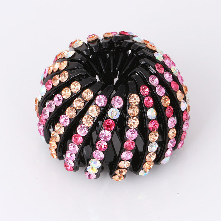 Bird’s Nest Rhinestone Hairpin – Colorful Ponytail Ball Clip & Elegant Hair Accessory